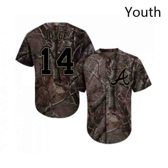 Youth Atlanta Braves 14 Matt Joyce Authentic Camo Realtree Collection Flex Base Baseball Jersey